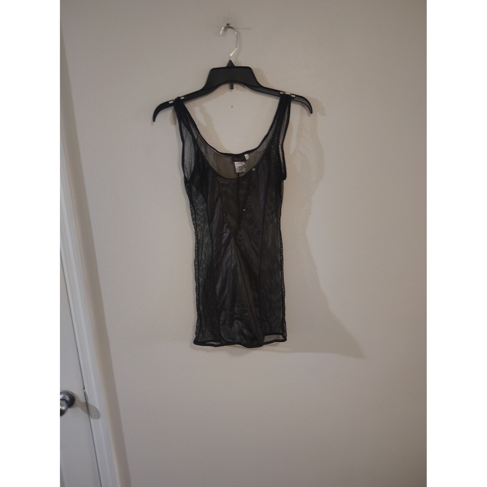 Dreamgirl Womens Black Fishnet Mesh Faux Leather Chemise Lingerie 8670 O/S